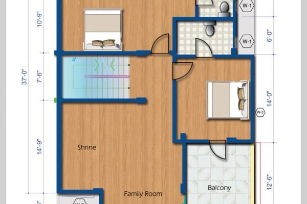 4.2. First Floor 3D Plan (Innwa Duplex half)